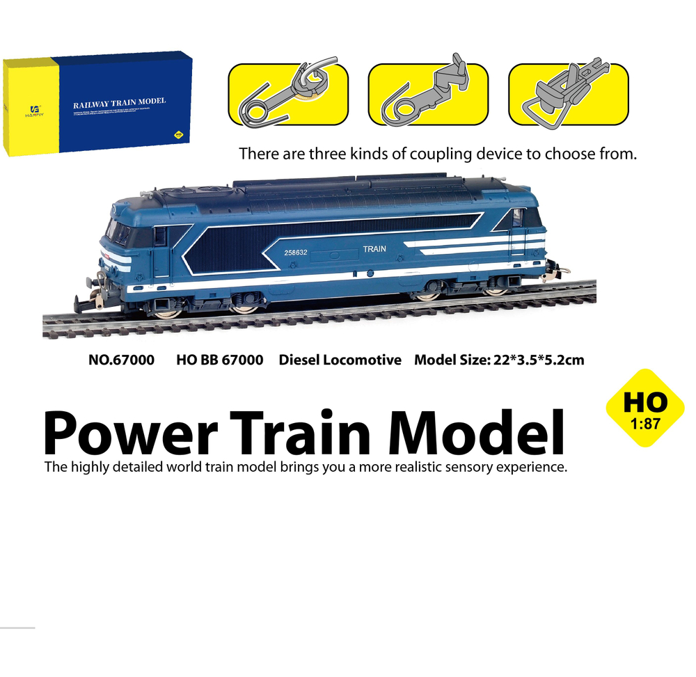 Локомотив Тепловоз HO BB Diesel Locomotive металлические колеса - HF67000-BLUE , полностью совместим c любой серией HO 1:87 , Возрастные ограничения от 14+
