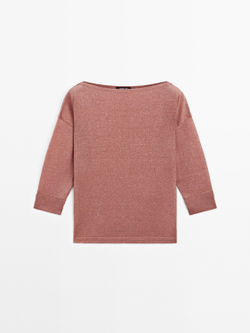 Massimo Dutti Футболка из смеси шерсти и льна, красноватый