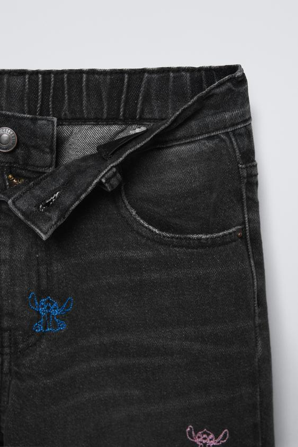 ZARA ДЖИНСЫ WIDE LEG С ПРИНТОМ LILO & STITCH © DISNEY, ЧЕРНЫЙ