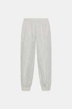 ZARA НЕЙЛОНОВЫЕ БРЮКИ-БОМБАШКИ В КЛЕТКУ, БЕЛЫЙ/ЧЕРНЫЙ