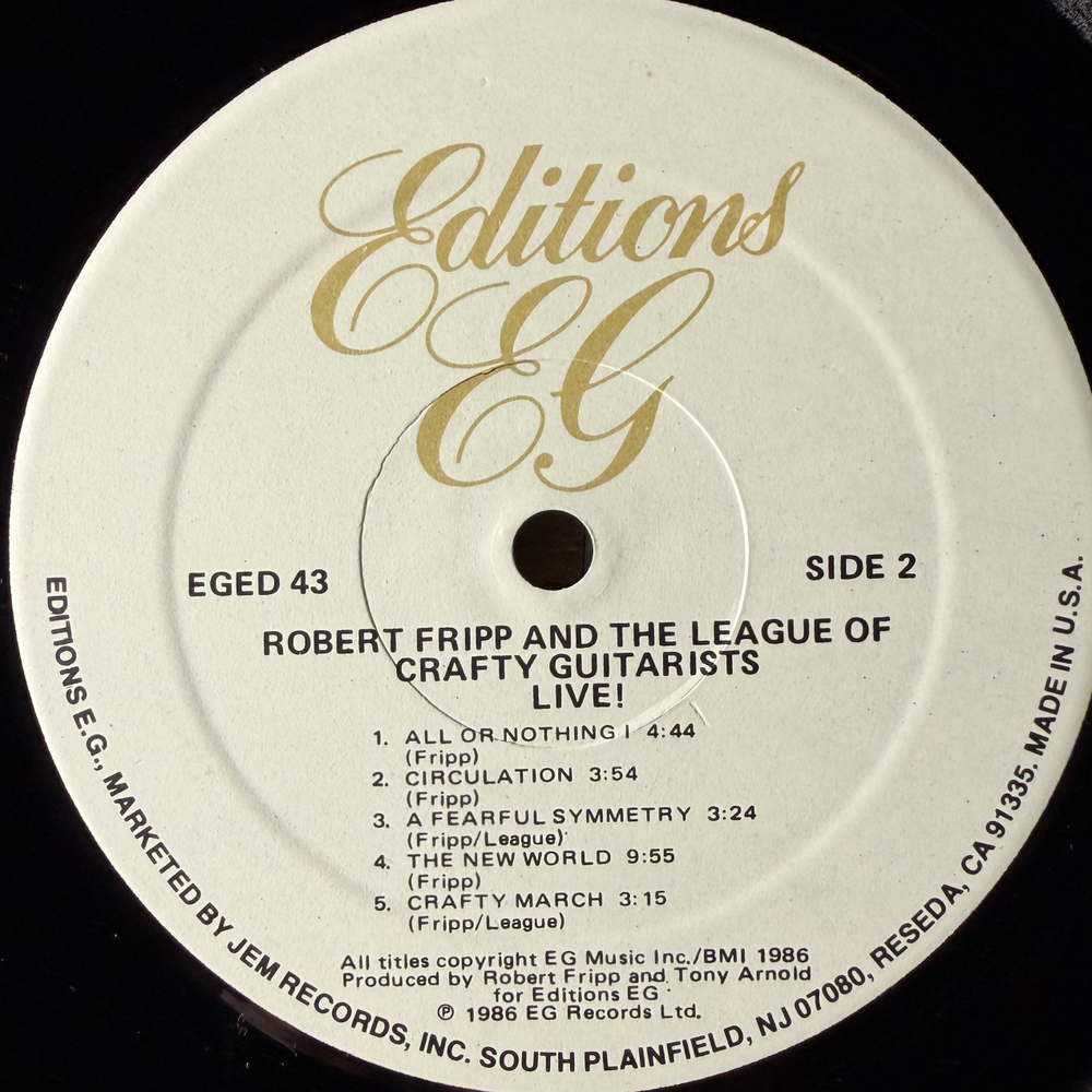 Robert Fripp And The League Of Crafty Guitarists ‎– Live! (США 1986г.)