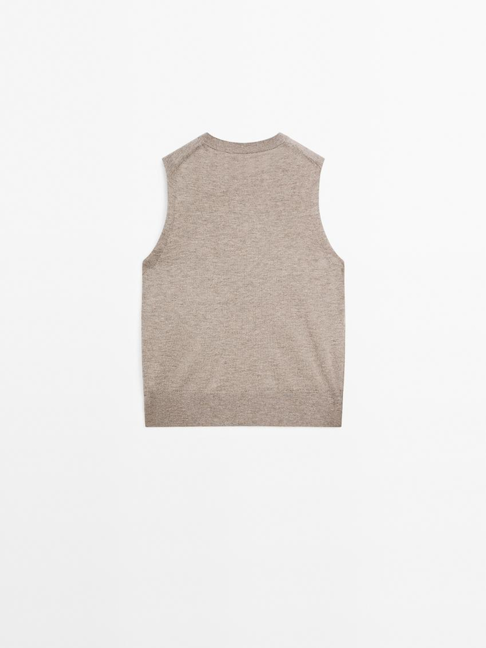 Massimo Dutti Укороченный жилет из смесовой шерсти с круглым вырезом, кротово-коричневый