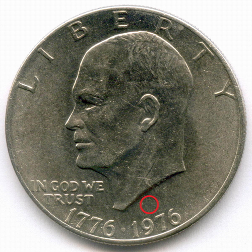 1 доллар 1976 год (без знака - Philadelphia). США. 200-летие Декларации независимости. Медь с медно-никелевым покрытием, диаметр 38.1 мм. AUNC