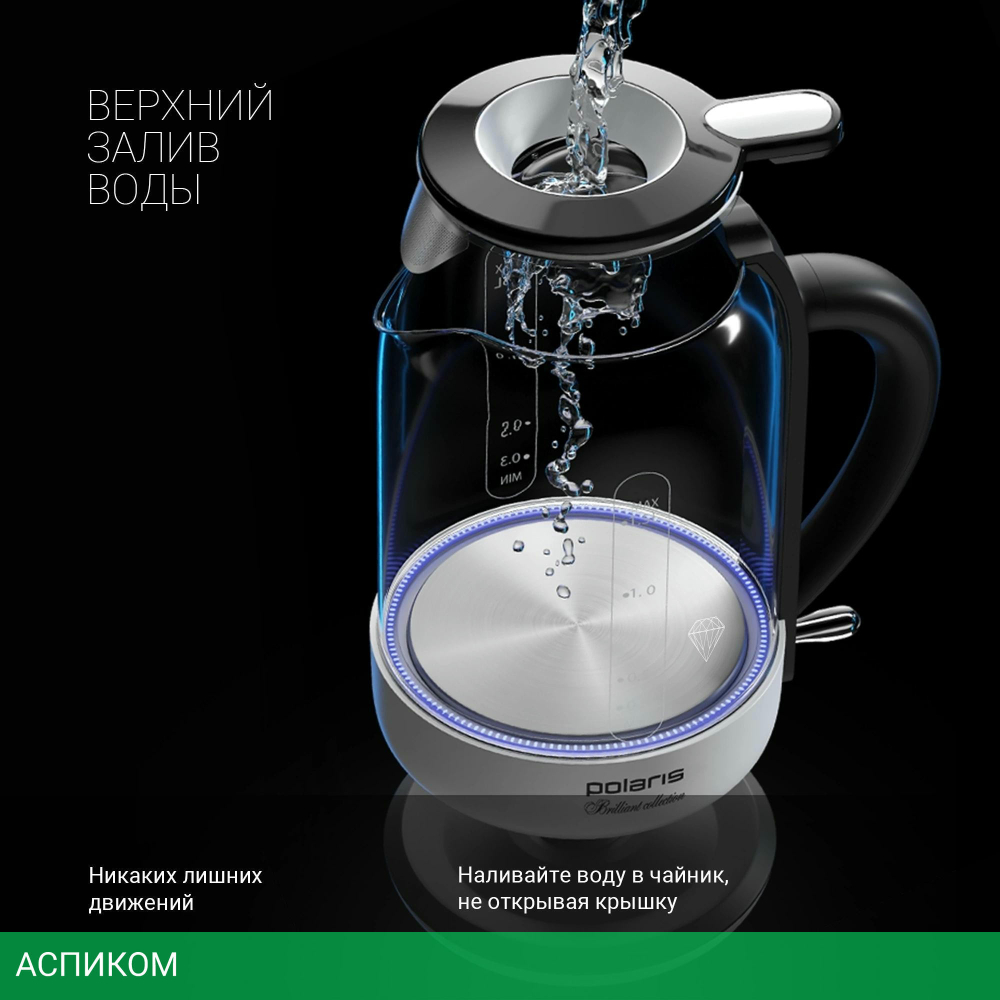 Электрочайник Polaris PWK 1753CGL белый/черный