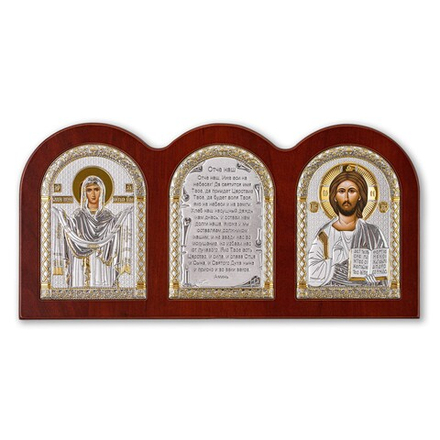 Триптих, Спаситель, Покрова БМ, Молитва, икона, красное дерево 320х160