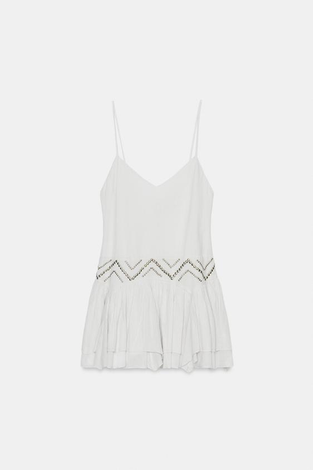 ZARA ПЛАТЬЕ С ЗАКЛЕПКАМИ И ВОЛАНАМИ, ГОЛУБОЙ