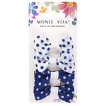 Заколки для волос НАБОР 4 шт., 5х2,5 см, зажим, с бантиком, синий, белый в горошек, MONTE VITA, 457108