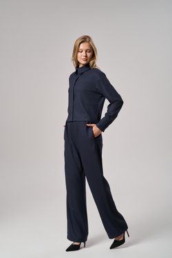 Брюки с поясом на резинке синие