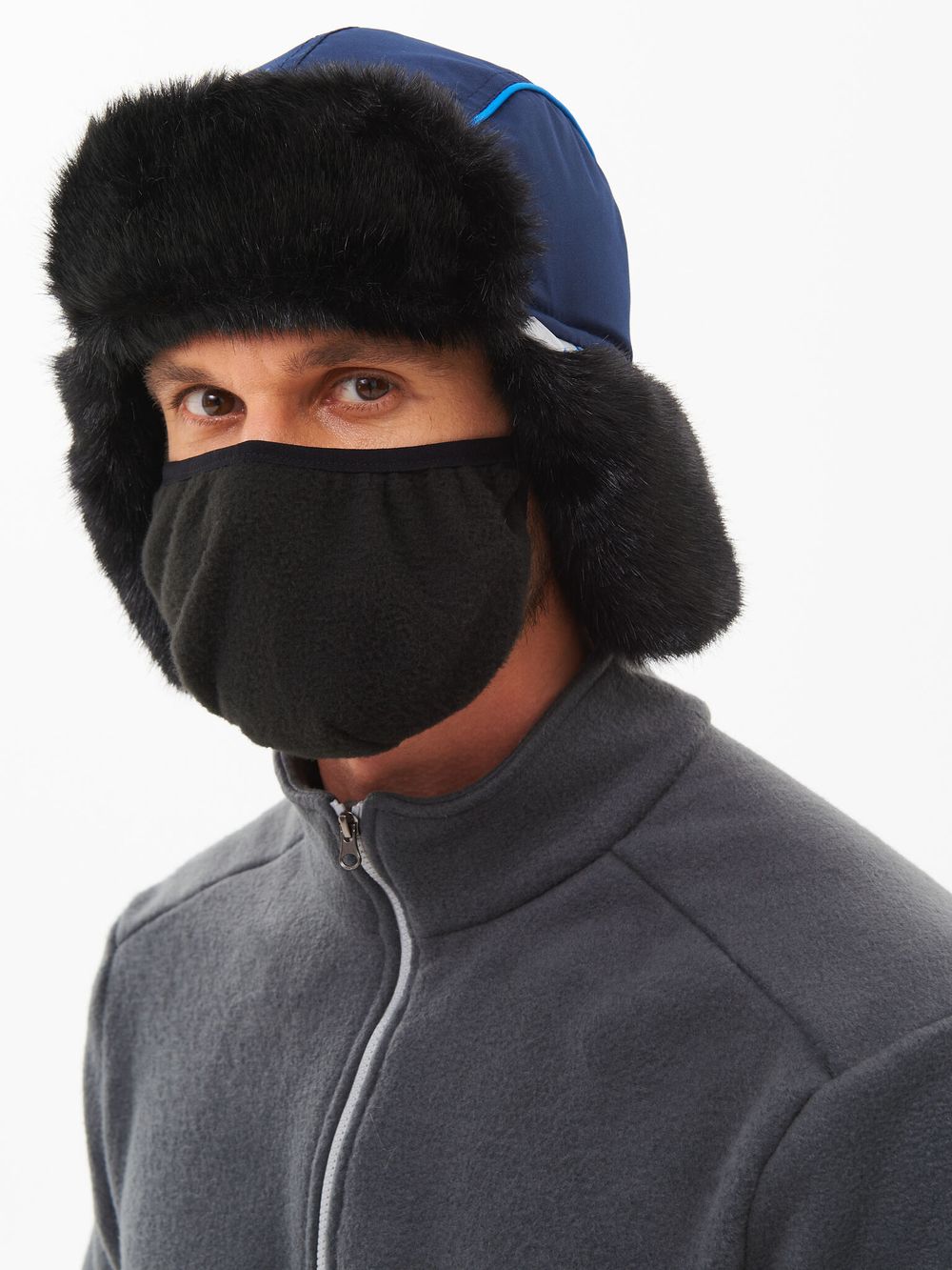 Шапка ушанка зимняя Yakutia цвет Тёмно-синий ткань Galaxy Breathable иск. мех Норка