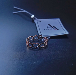 Серебряное тонкое кольцо Сердечки 925 пробы, родий, арт.0009-01