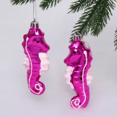 Елочные игрушки «Морской конек» 10,5 см (набор 2 шт), Розовый