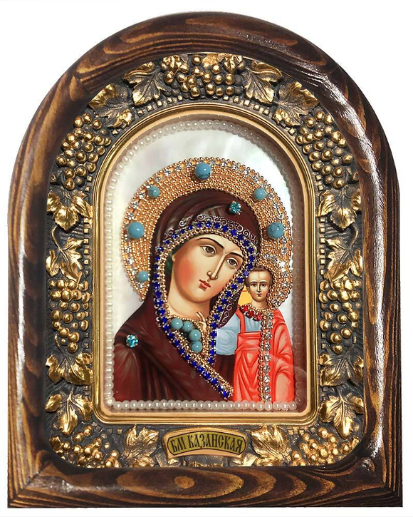 Божия Матерь Казанская (перламутр, жемчуг, бирюза)