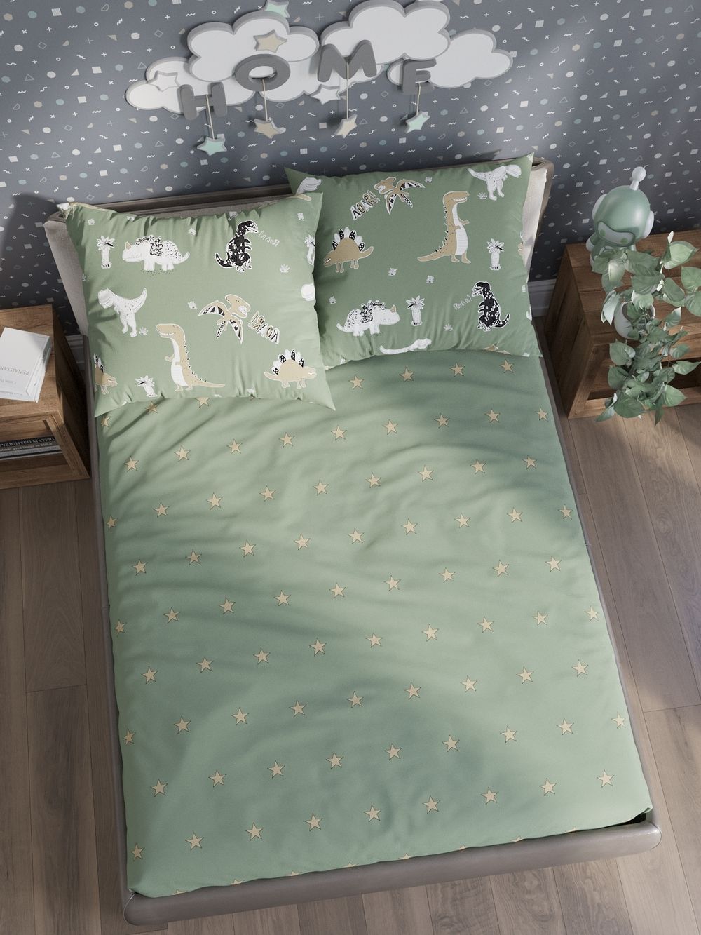 Постельное белье перкаль Сказка "Creeper на зеленом/Creeper" 1,5-сп Наволочка 50х70 см 1 шт Простынь на резинке 90x200 смПододеяльник 145x215 см