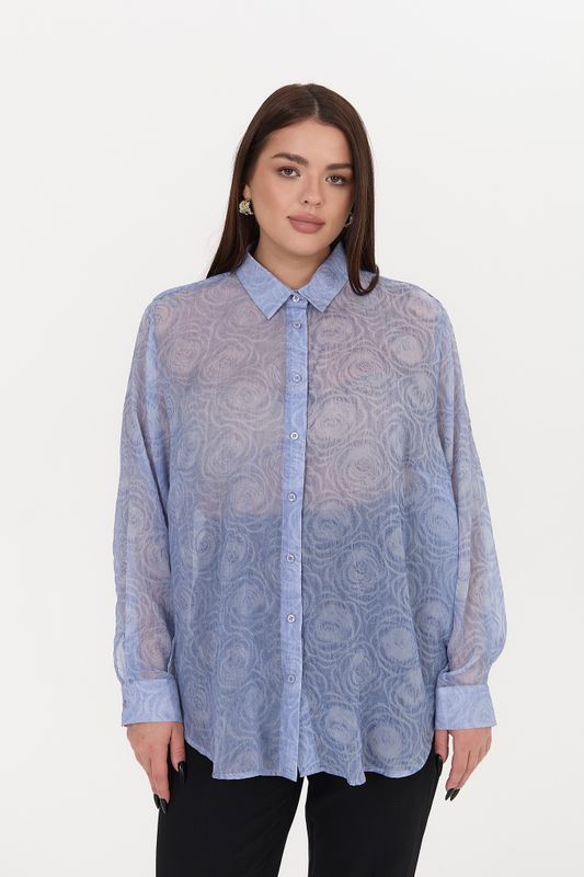 Блузка из шифона, жаккард розы, голубой