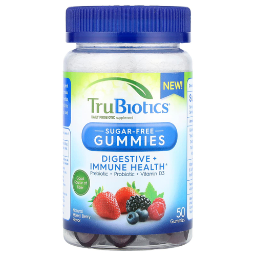 TruBiotics, жевательные таблетки для поддержки пищеварительной и иммунной систем, без сахара, натуральное ягодное ассорти, 50 жевательных таблеток
