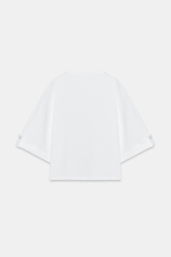 ZARA АСИММЕТРИЧНАЯ ФУТБОЛКА С ПУГОВИЦЕЙ, БЕЛЫЙ