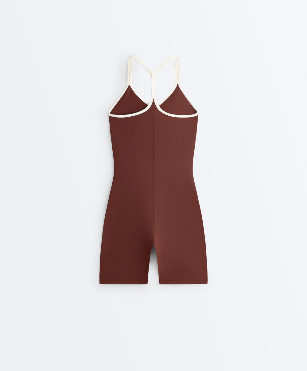 Oysho Короткий комбинезон Comfortlux с контрастными бретелями, кирпичный