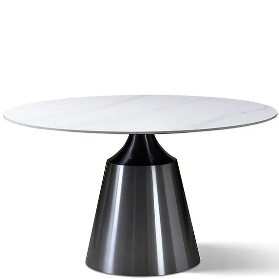 Стол Yoda Ø135 см, белая керамика, черная ножка