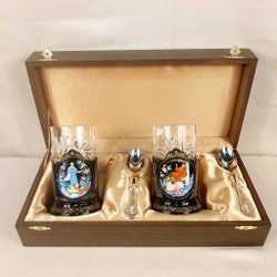 Чайный набор подстаканников (Ручная роспись Палех) №17