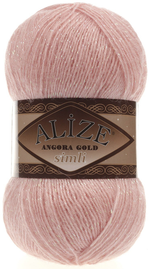 ALIZE "Angora Gold Simli", 10% мохер, 10% шерсть, 5% металлик - 75% Акрил, 100 гр, 550 м, 363 светло-розовый