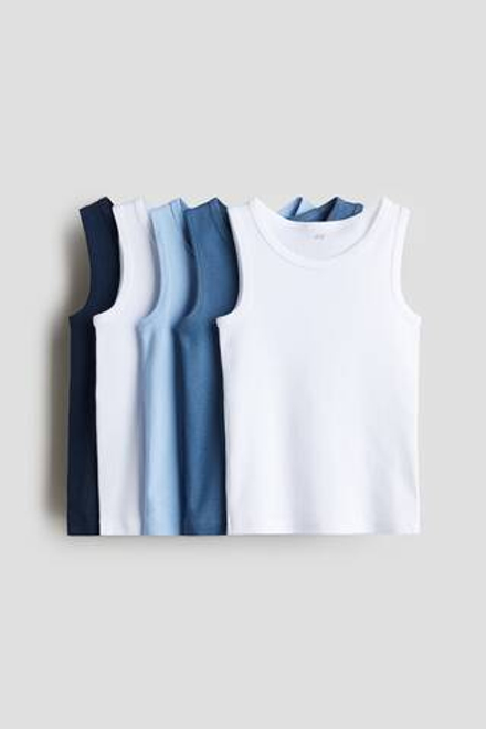 H&M Набор из 5 хлопковых маек, синий/белый