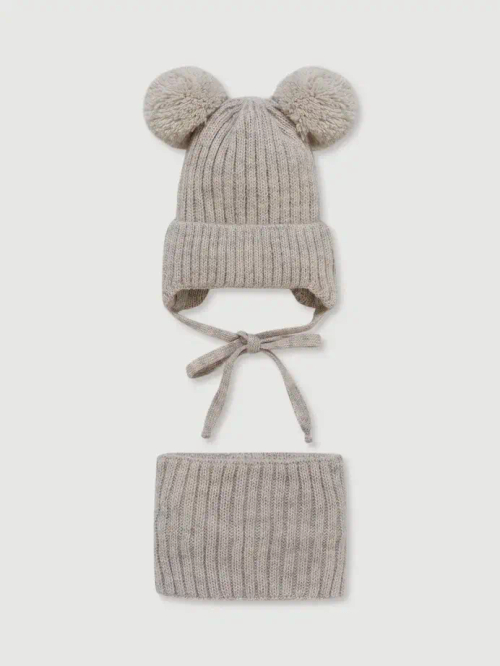 Шапка с помпонами и снуд, Бежевый