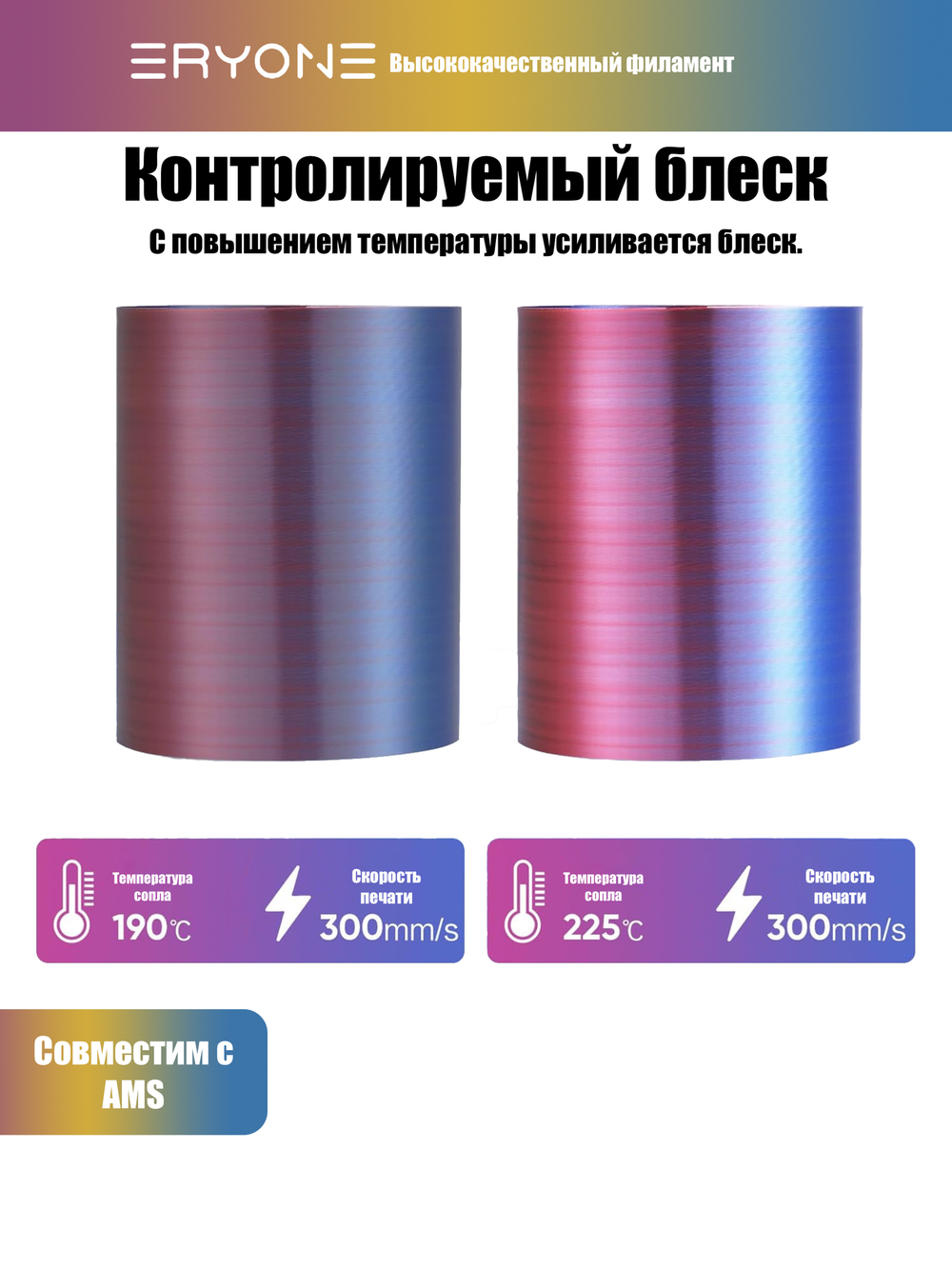 Пластик Eryone Hyper Speed Quadruple Color Silk PLA Splendid Quartet (Red & Yellow & Blue & Green)