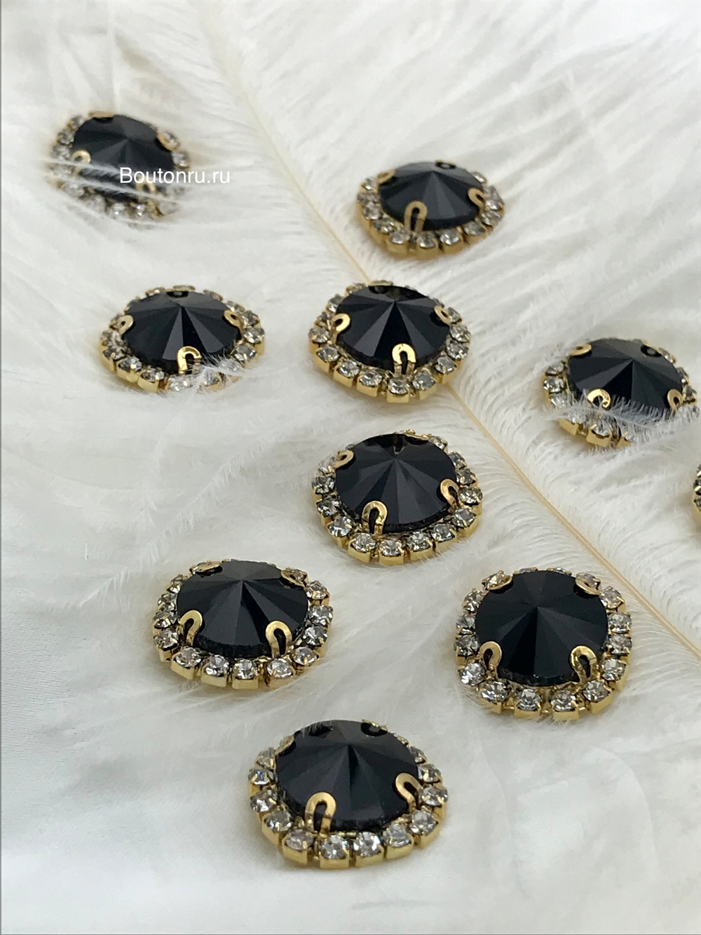 Стразы пришивные черные и серебристые в золоте в оправе (набор-10шт)