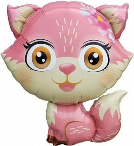 К Фигура Лисенок с цветком Розовый (27''/69 см)