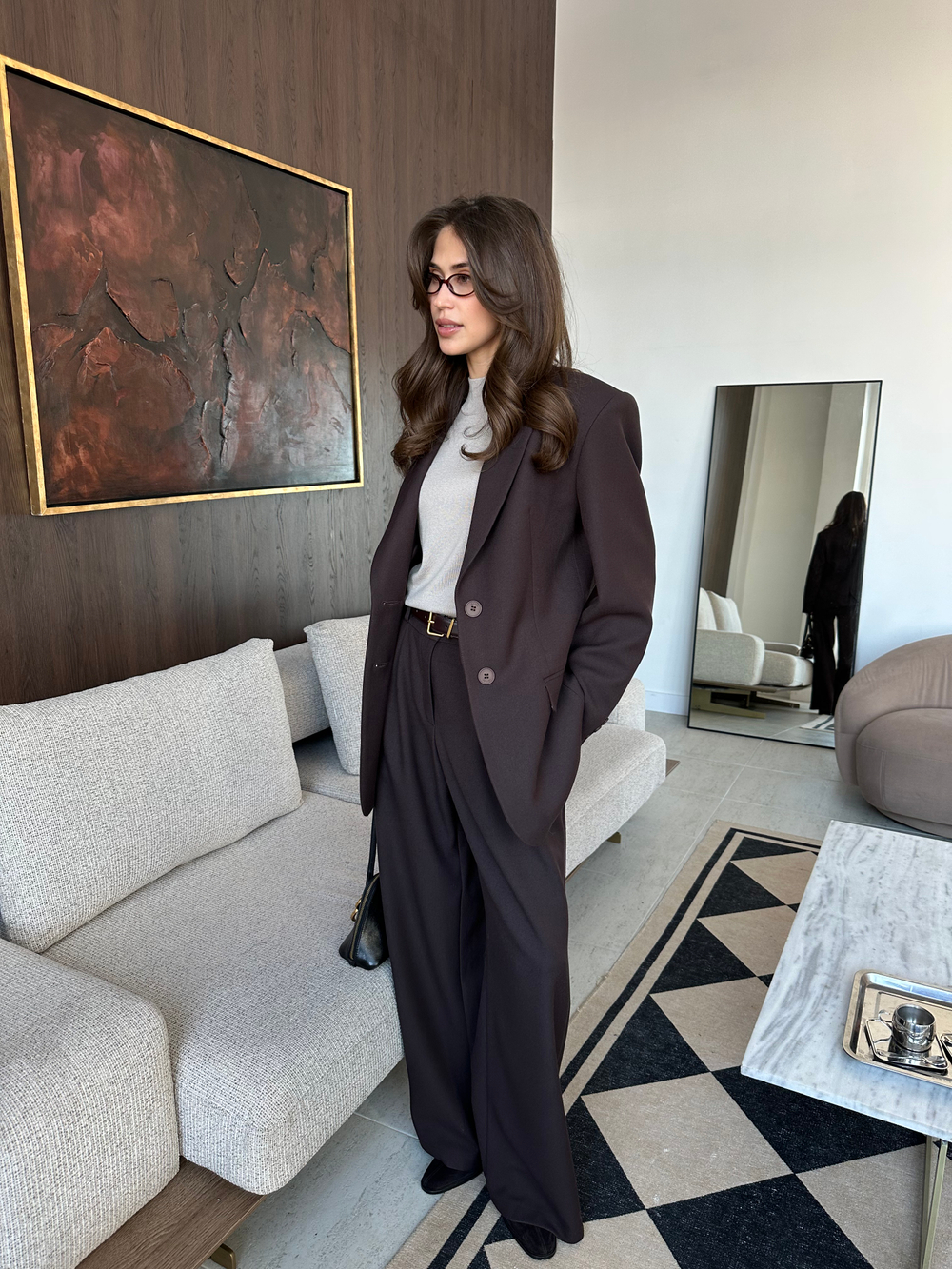 Брюки из вискозы на заниженной талии коричневые