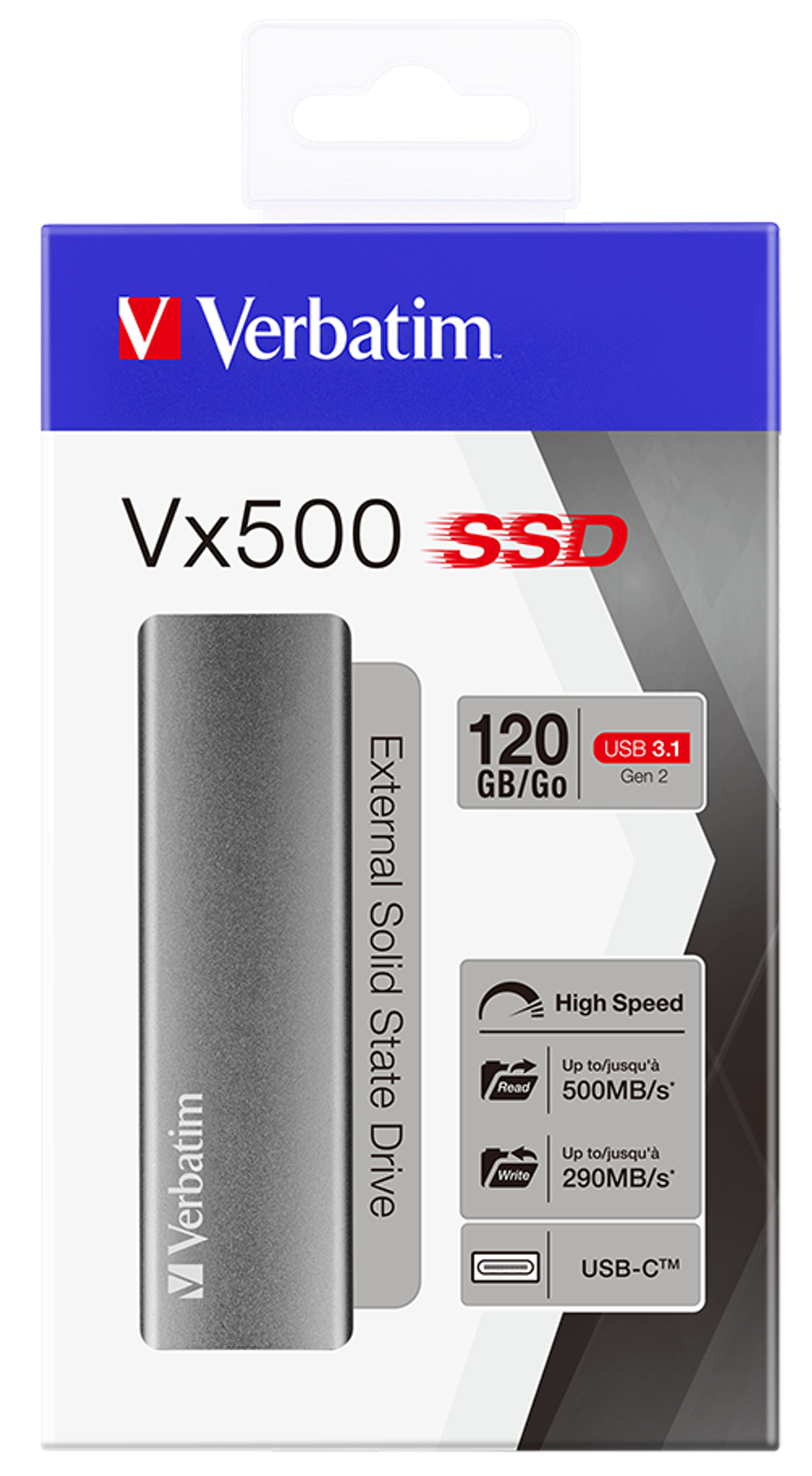 Накопитель Verbatim VX500 EXTERNAL SSD USB 3.1 Gen2 120GB твердотельный