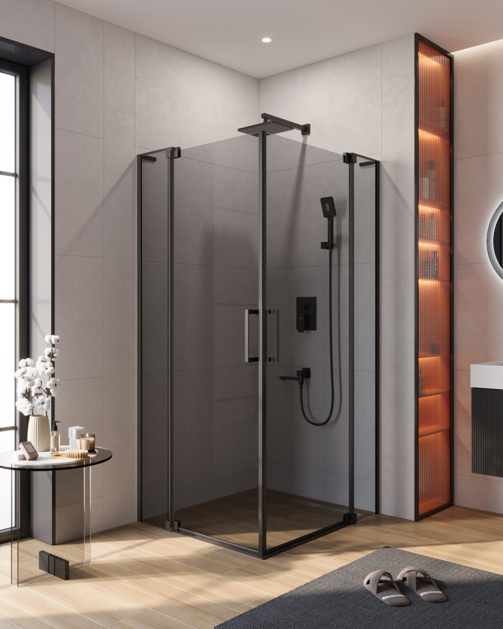 Душевой уголок Cezares SLIDER-AH-2-70/80-90/100-GRIGIO-NERO