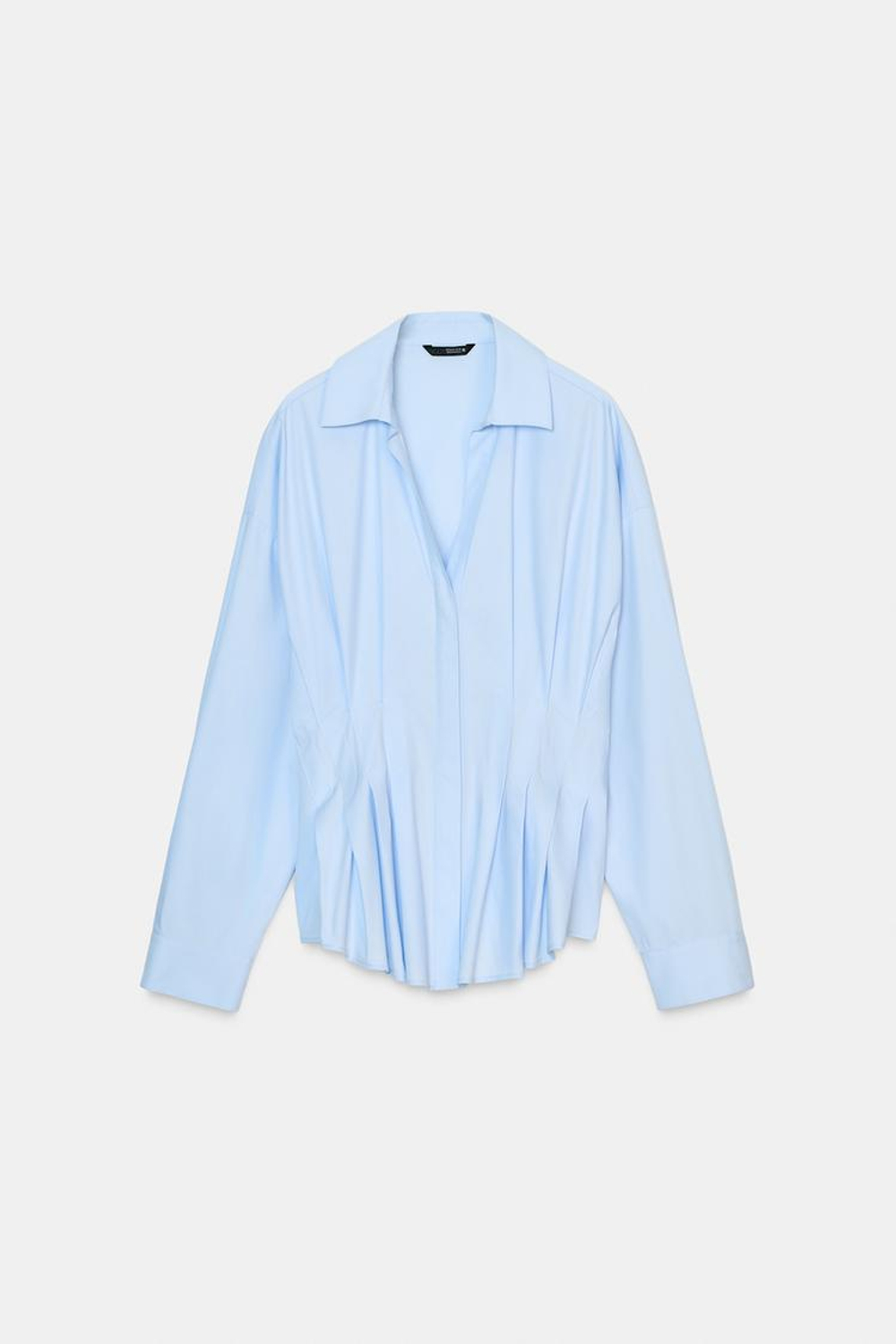 ZARA РУБАШКА ИЗ ПОПЛИНА СО СКЛАДКАМИ, ГОЛУБОЙ