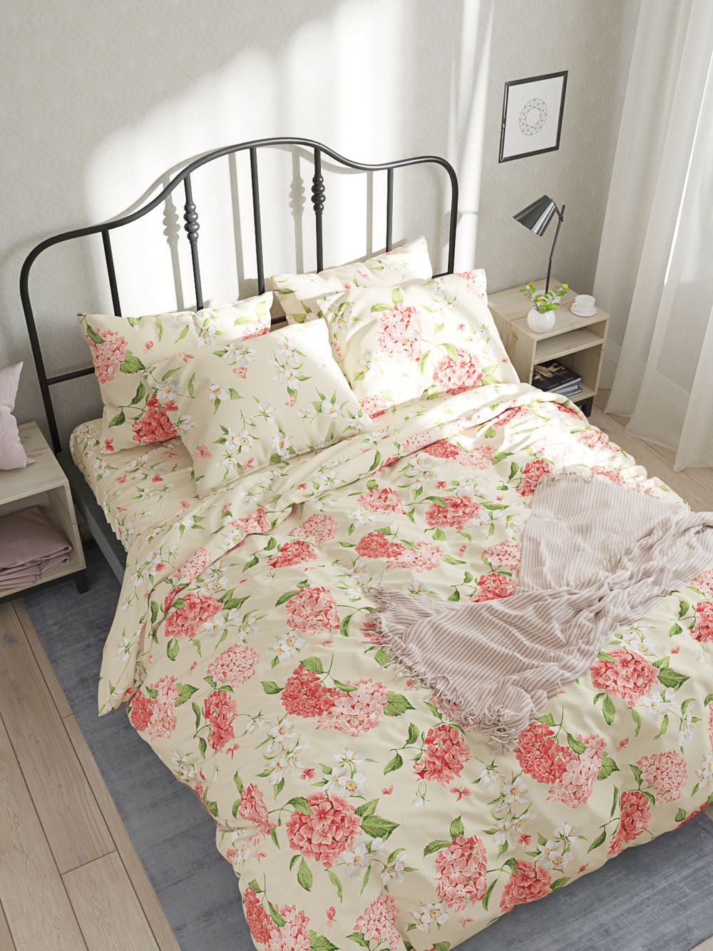 Пододеяльник Сказка "Гортензия/Жасмин" 1,5-сп 145х215 см на молнии , перкаль
