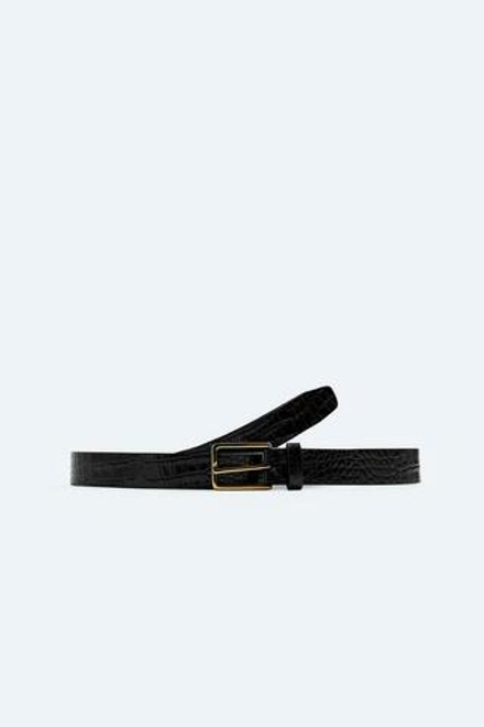 ZARA РЕМЕНЬ С ТИСНЕНИЕМ ПОД КРОКОДИЛА, ЧЕРНЫЙ