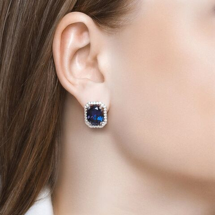 Серебряные серьги с фианитом и сапфировым корундом