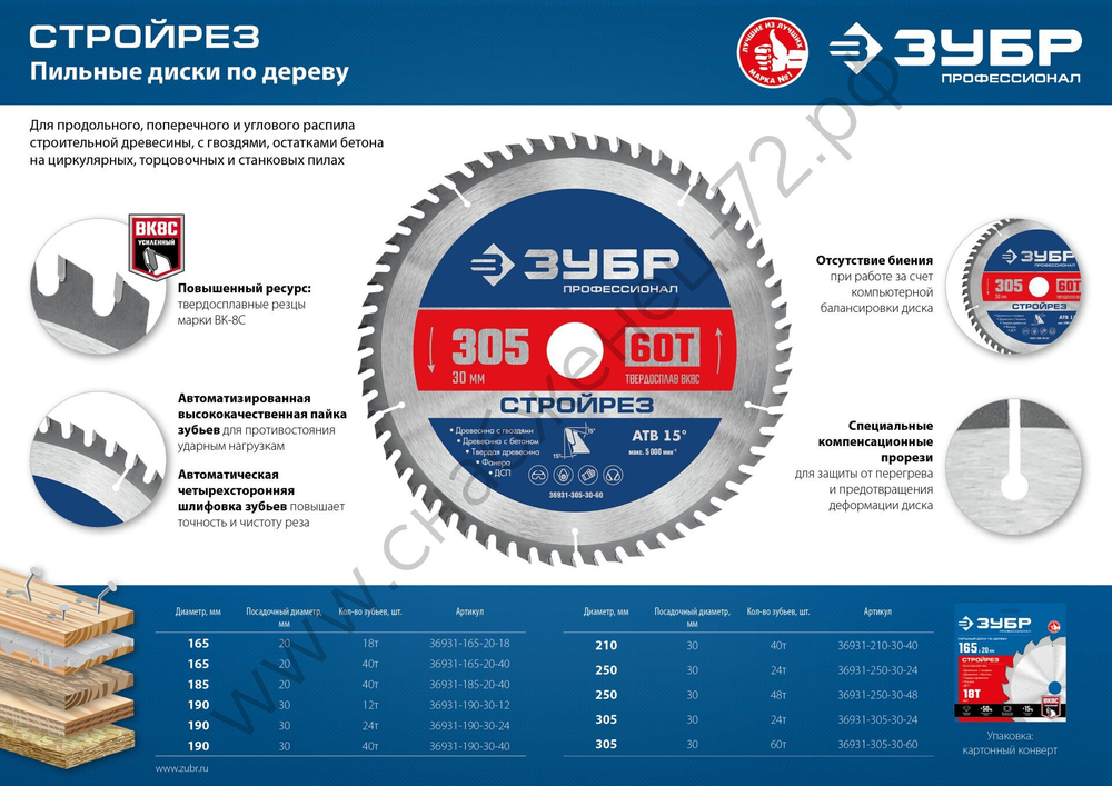 ЗУБР Стройрез 305х30мм 24Т, диск пильный по строительной древесине