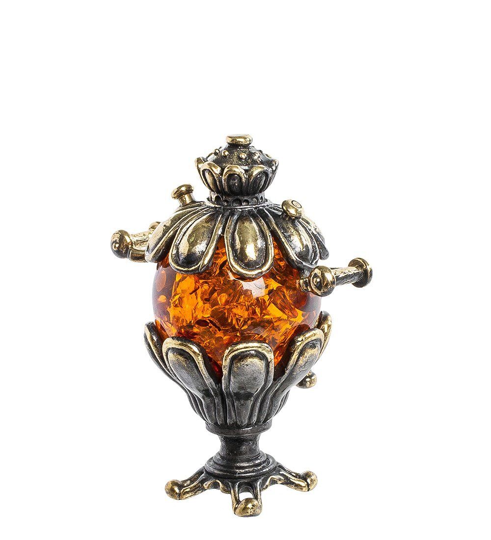 Народные промыслы AM-1285 Фигурка «Самовар ромашка» (латунь, янтарь)