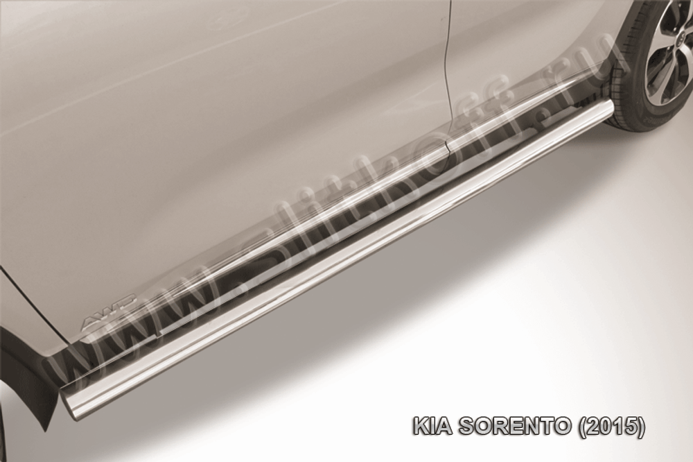 Пороги из нержавейки Kia Sorento (2014-2017) d76 труба (черный цвет)