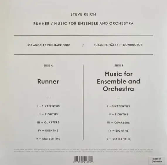 Steve Reich, Los Angeles Philharmonic – Runner/Music For Ensemble And Orchestra - LP