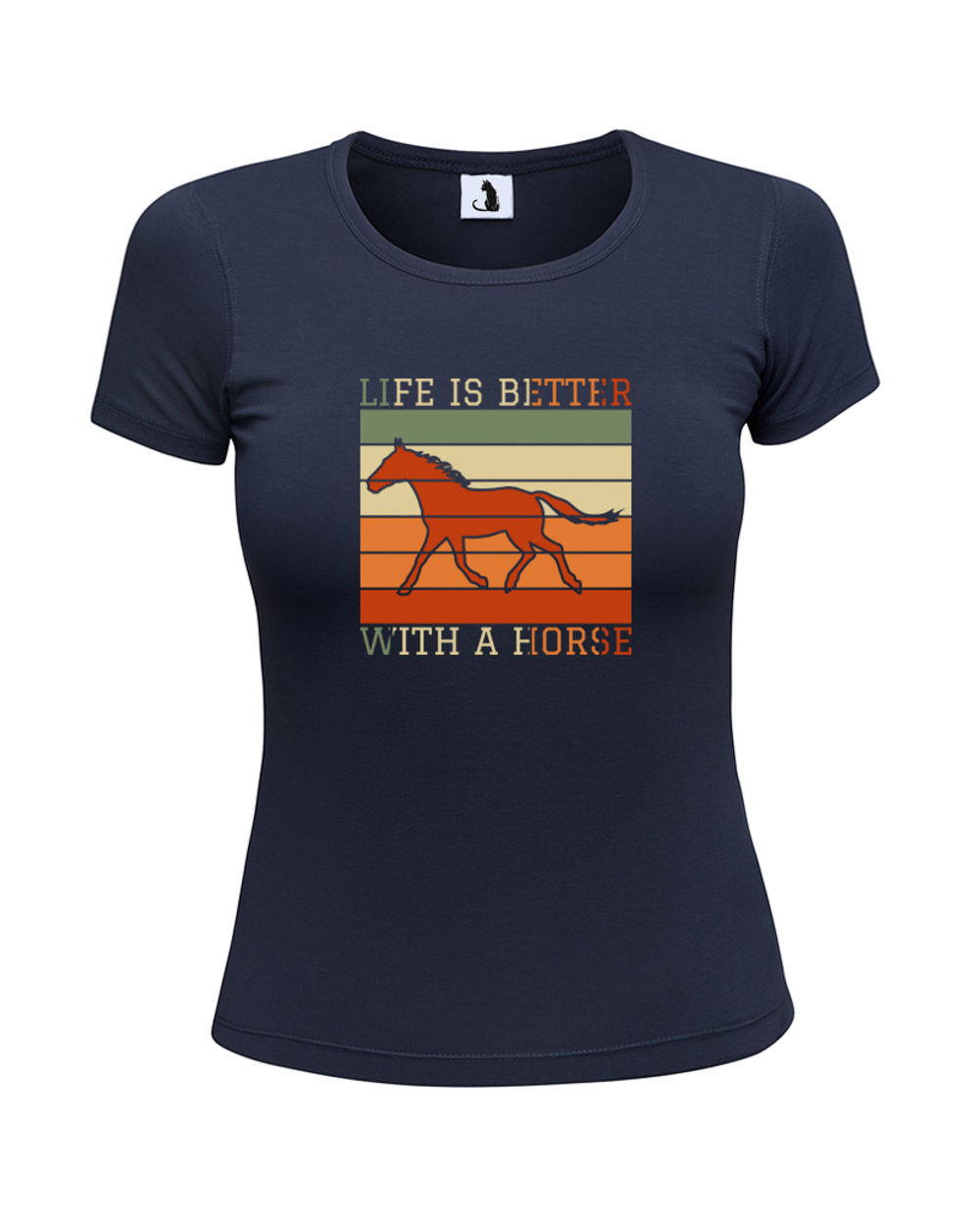 Футболка Life is better with a horse женская приталенная темно-синяя