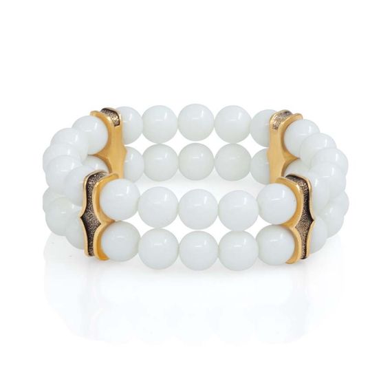 Всевидящее Око - двойной браслет с шармами из бронзы с белой керамикой 8 мм, вид 2