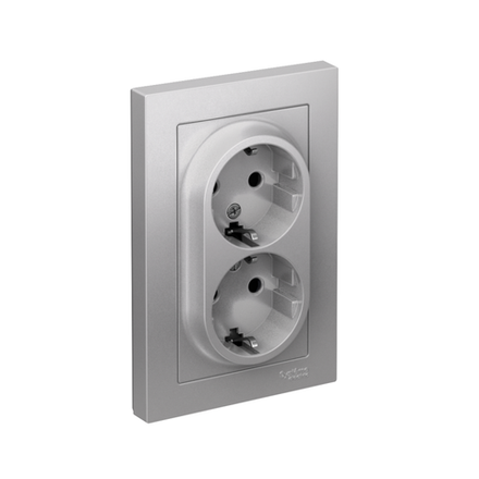 Розетка 2-м СП AtlasDesign 16А IP20 с заземл. защ. шторки в сборе алюм. SE ATN000326
