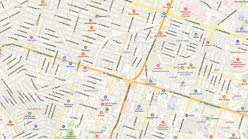 План - схема города Шымкент на стену 2026 год 150 см х 220 см