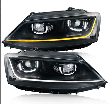 Передние фары Джетта 6 2011-2019 V3 type [Комплект Л+П; ходовые огни; би LED линза; электрокорректор; светодиодный поворотник]