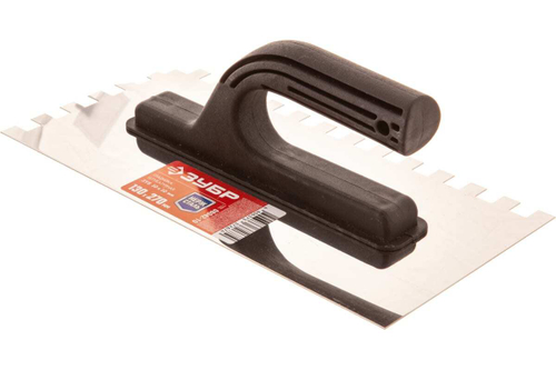 Гладилка Зубр Мастер 130x270мм, 10x10 мм, штукатурная зубчатая нержавеющая с пластиковой ручкой 08042-10