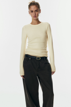 H&M Футболка с длинными рукавами из трикотажа, светло-желтый