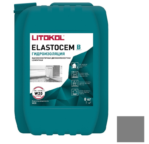 Смесь гидроизоляционная цементная Litokol Elastocem B серая 8 кг