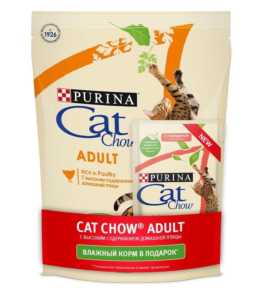 CAT CHOW ADULT корм для кошек с курицей 400г+85г ПРОМО-ПАК (12402239)
