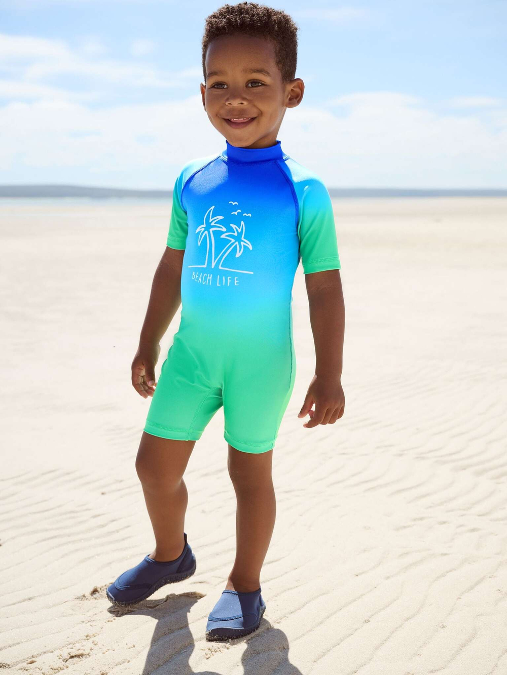 Костюм плавательный слитный для мальчика Next E91-826, Синий, Салатовый